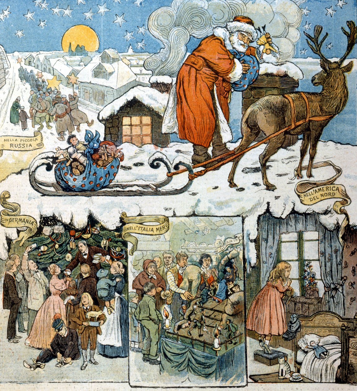 Juleskik i forskellige lande: Rusland, Tyskland, Italien og Sydamerika. 1892 af Unknown artist