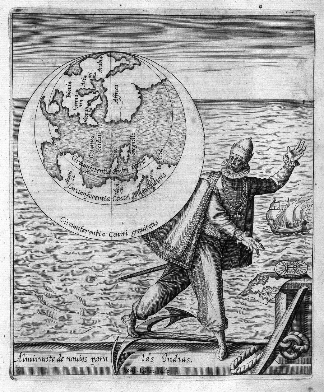 Christopher Columbus (Cristoforo Colombo) - i "Nova Tipus Transacto Navigatio Novi Orbi" af Philoponus Honorius af Unknown artist