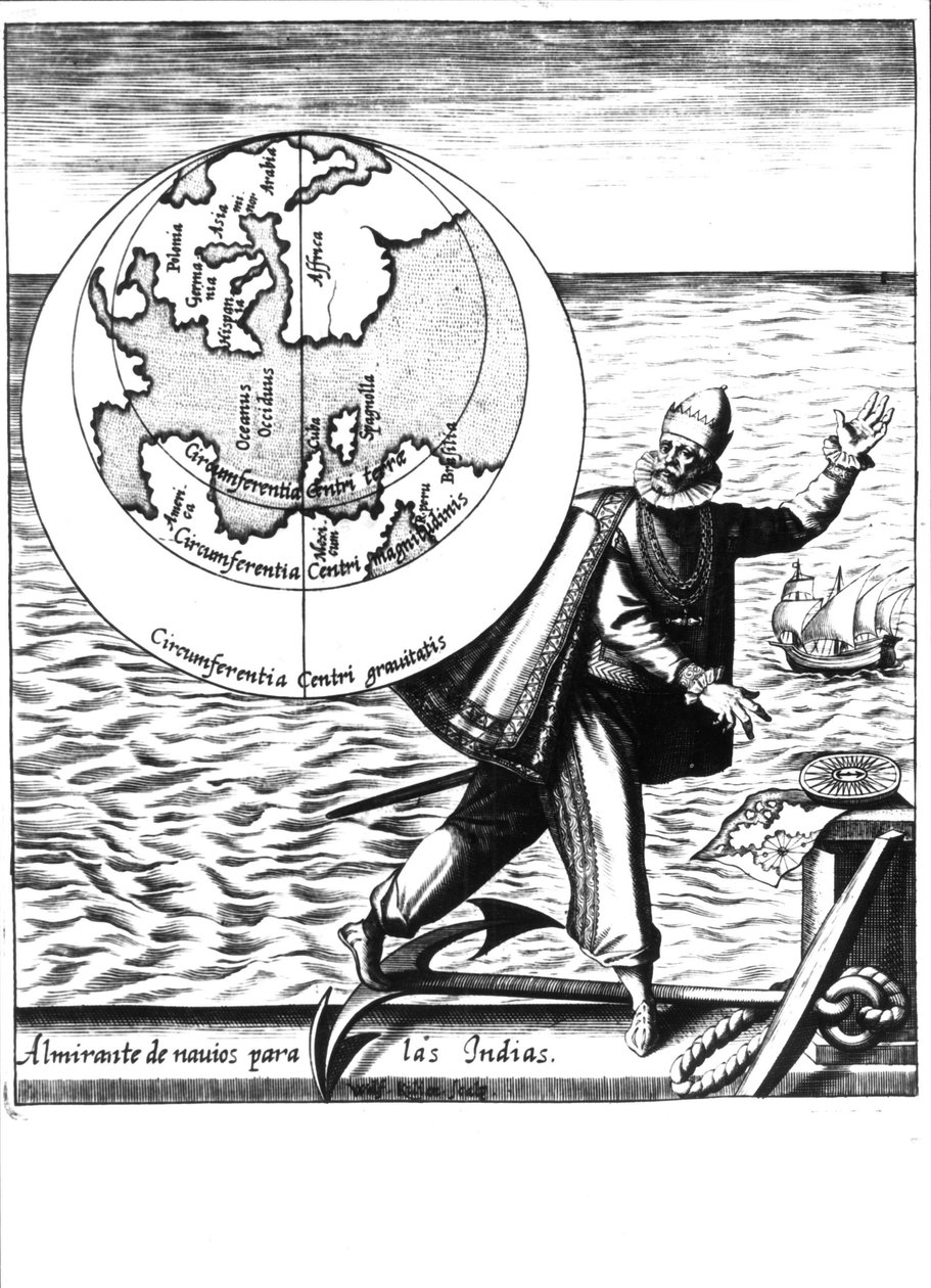 Christopher Columbus - i "Nova Tipus Transacto Navigatio Novi Orbi" af Philoponus Honorius af Unknown artist