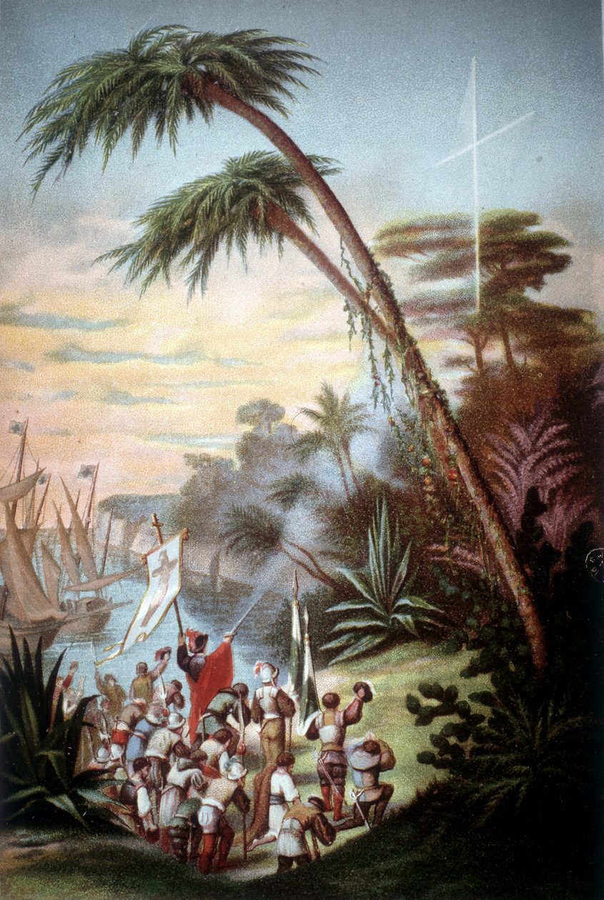 Christopher Columbus ankom til San Salvador i 1492. af Unknown artist