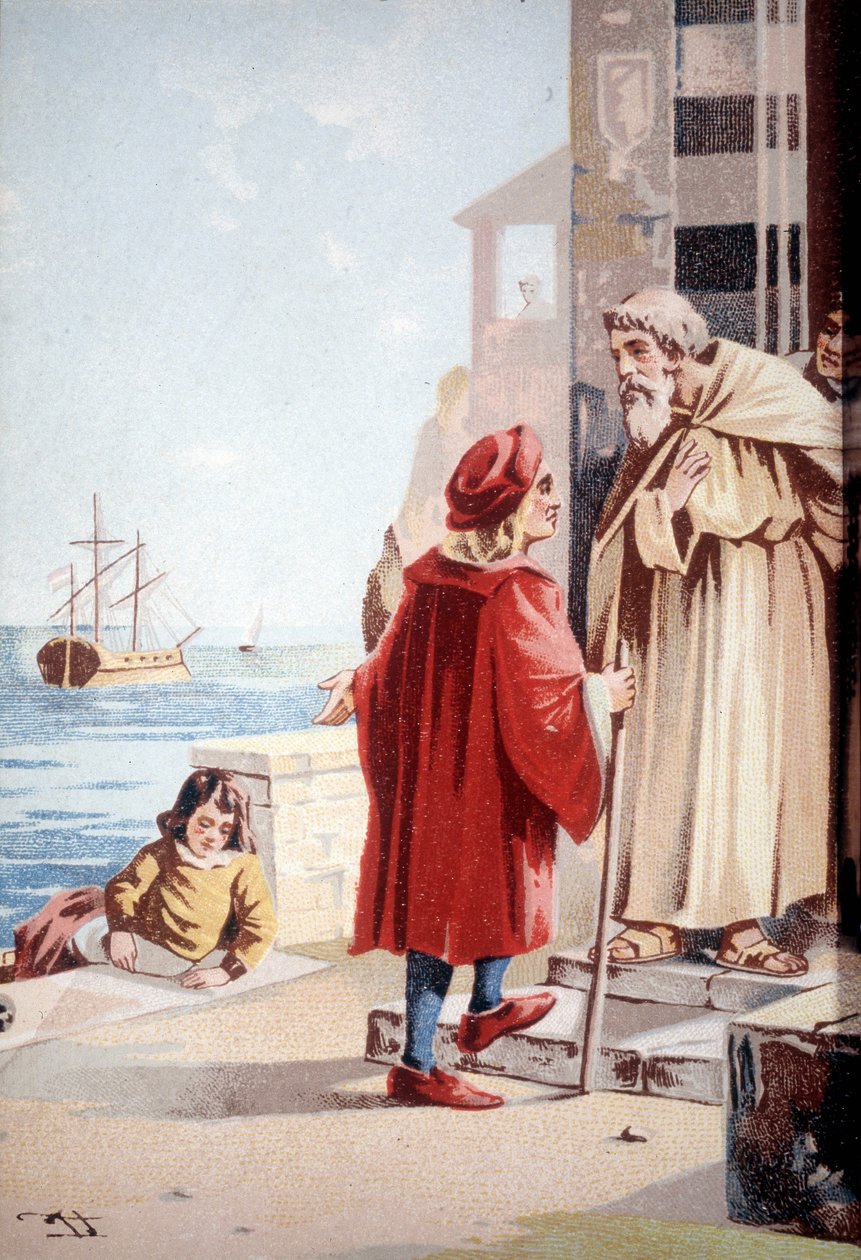 Christopher Columbus barndom. 1800-tallets kromolitografi. af Unknown artist