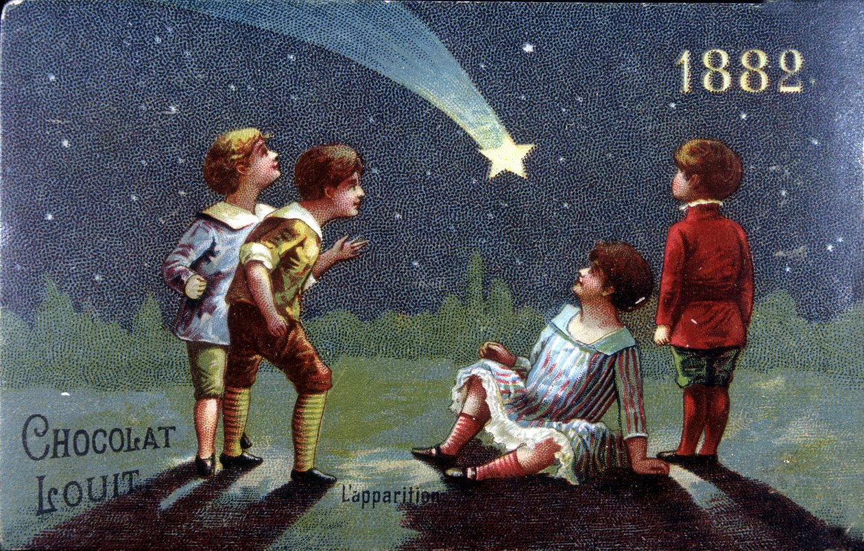 Chromolithography Chocolat Louit fra 1882. Børn ønsker sig, når stjernen dukker op. af Unknown artist