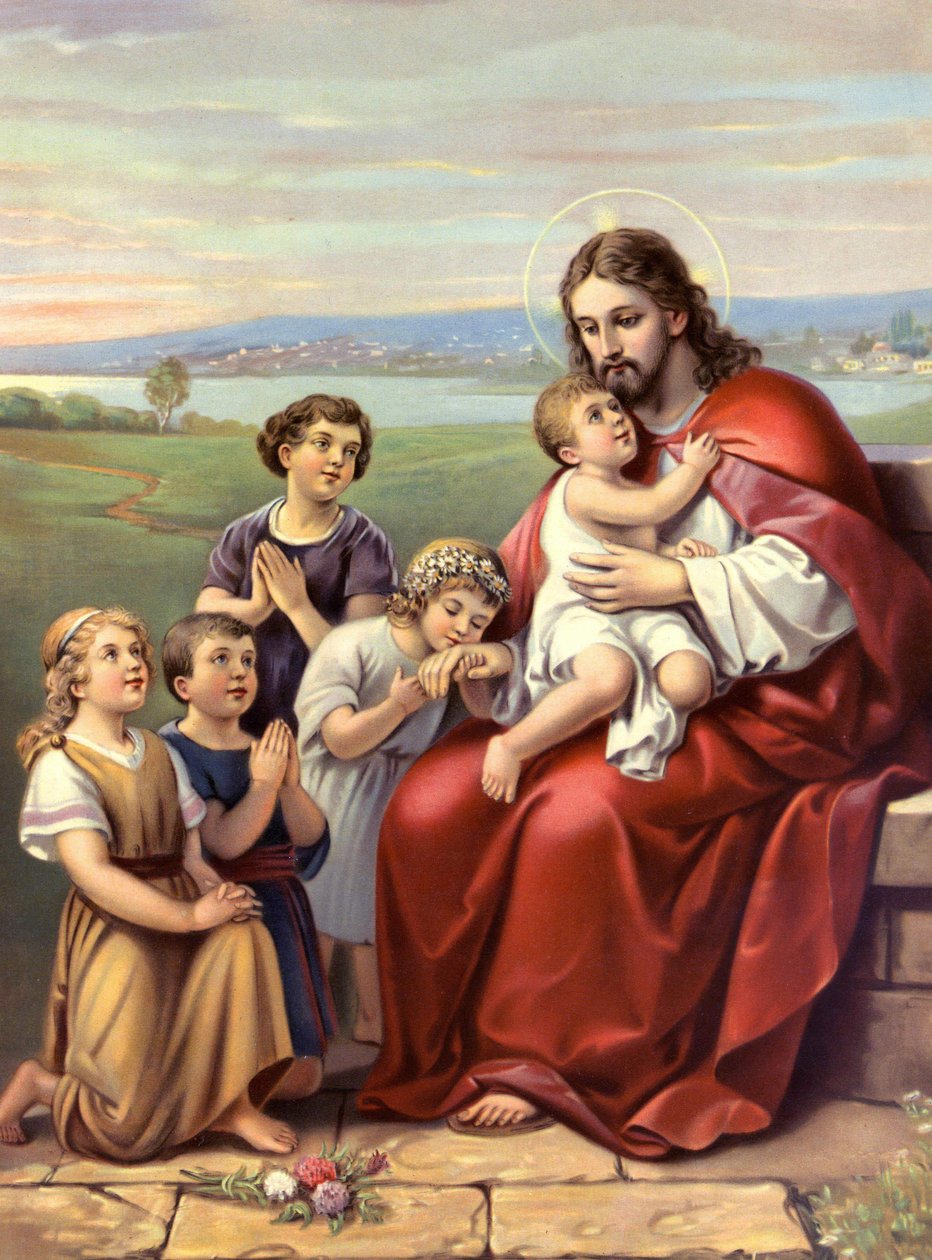 Kromolitografi fra det sene 19. århundrede, der repræsenterer Kristi liv. af Unknown artist