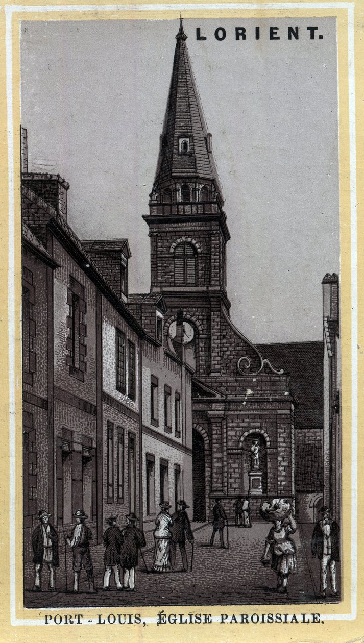 Kirkesogn i Port Louis (Port Louis) Pays de Lorient, Morbihan, Bretagne. Kromolitografi i slutningen af det 19. århundrede. af Unknown artist