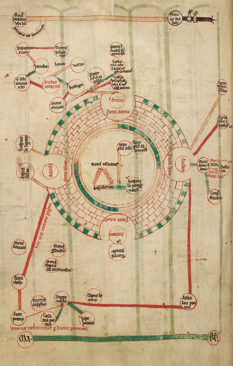 Cirkulært kort over Jerusalem, med templet og den hellige grav af Unknown artist