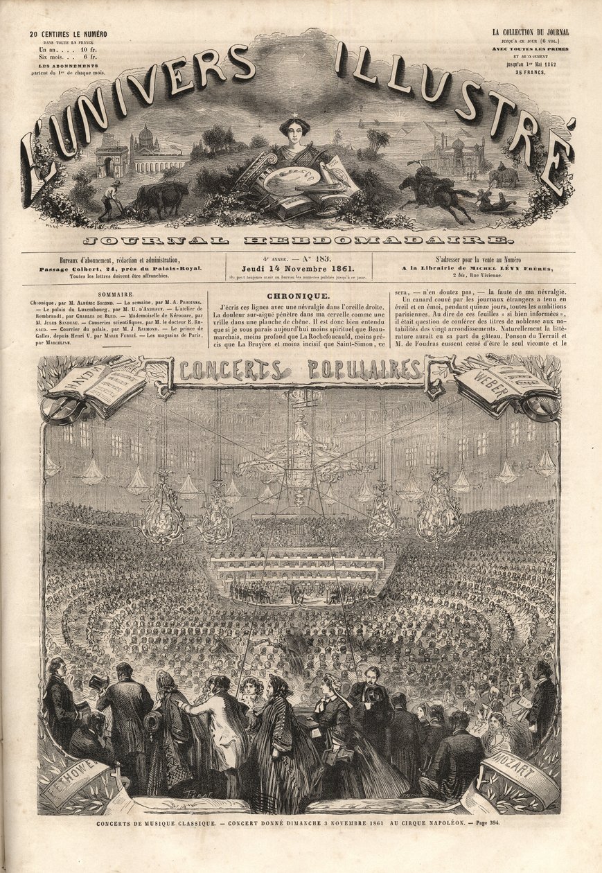 Cirque Napoleon (nuværende vintercirkus, rue Amelot, Paris) - Klassisk Musikkoncert giver søndag den 3. november af Unknown artist