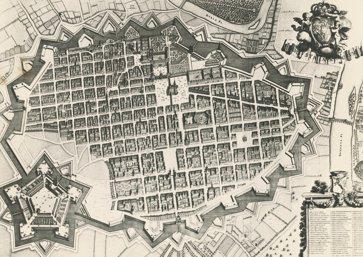 Bykort over Torino med dens citadel af Unknown artist