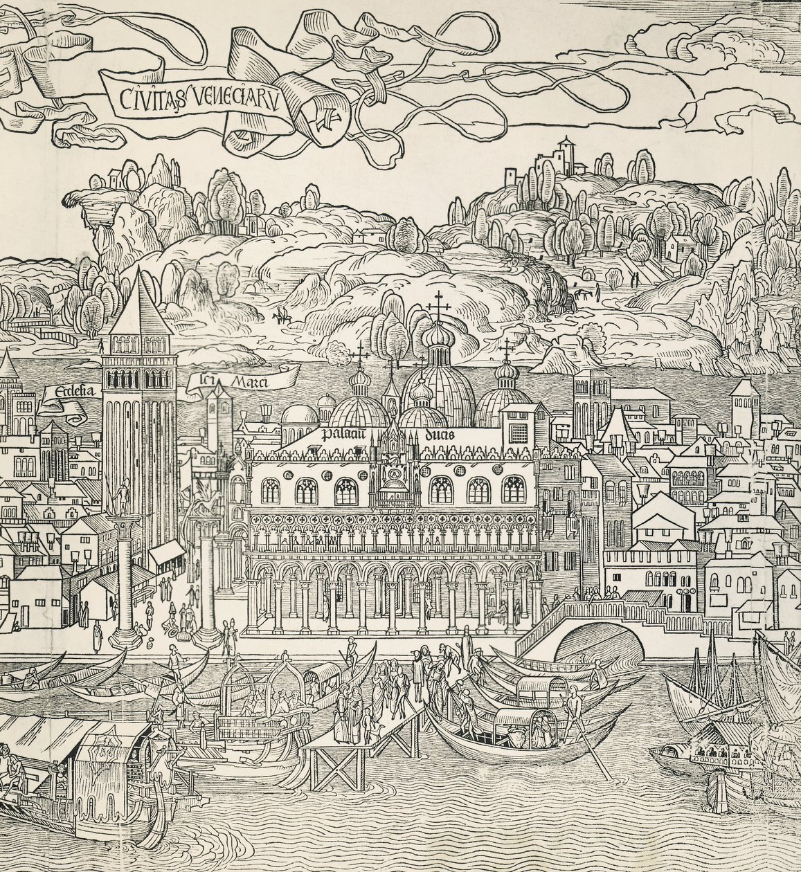 Byen Venedig, Italien, gravering af Unknown artist