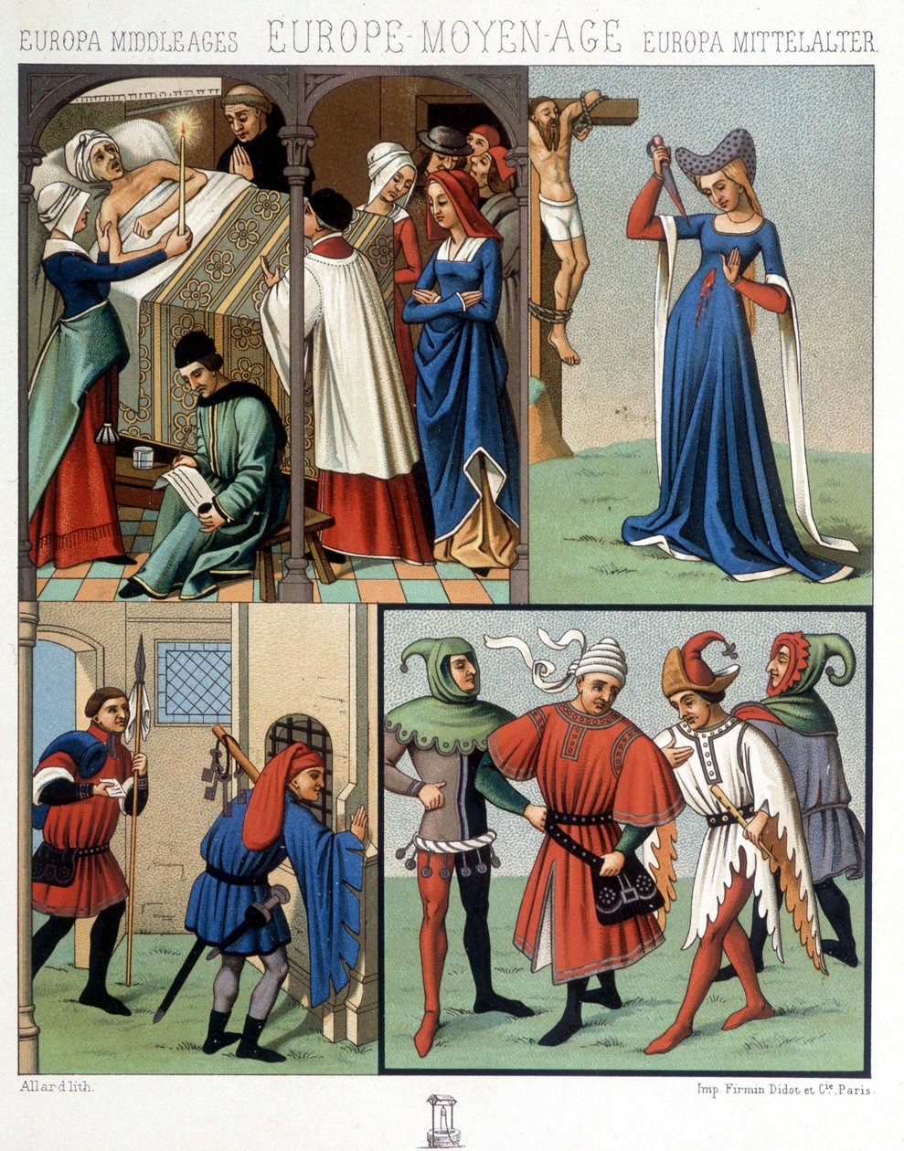 Civile dragter i middelalderen fra det 14. til det 15. århundrede. I "Det historiske kostume" af A. Racquet af Unknown artist