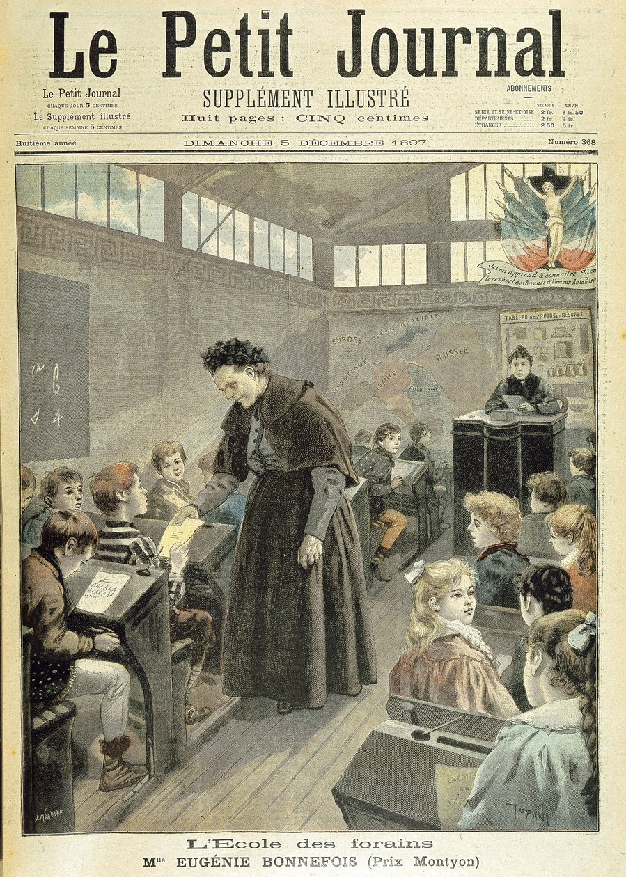 Klasseværelse på messeområdets skole: Montyon-prisen til Eugénie Bonnefois - i "" Le petit journal""" af 5. december af Unknown artist