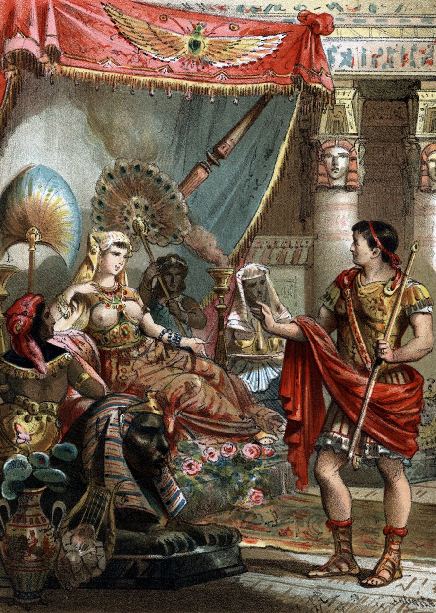 Kleopatra (69-30 f.Kr.) Dronning af Egypten. med Mark Antoine (83-30 f.Kr.) Indgravering af 1881 af Unknown artist