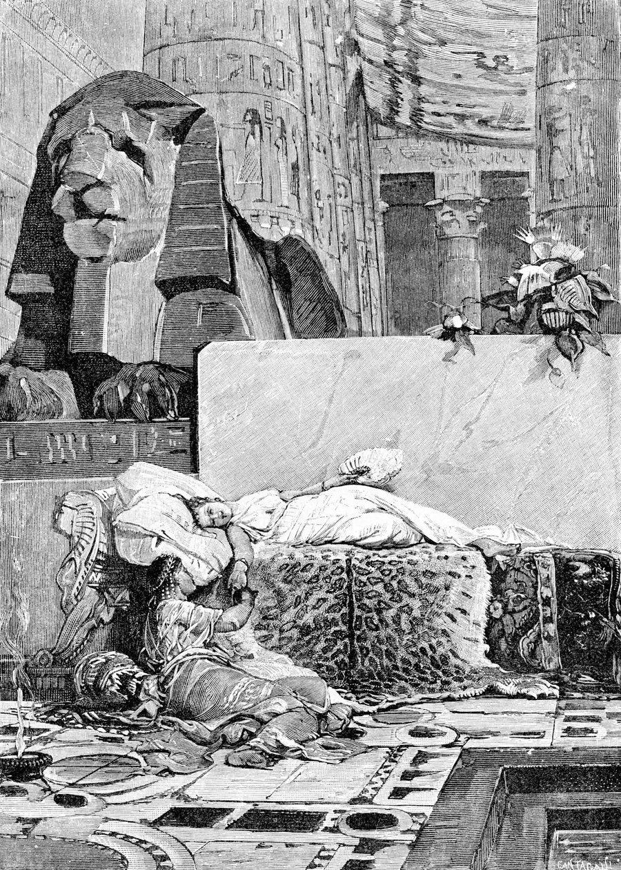 Cleopatra (69 f.Kr. - 30 f.Kr.) og Anthony eller Mark Antoine (83 f.Kr. - 30 f.Kr.) efter nederlaget til Romerriget. Indgravering af det 19. århundrede. af Unknown artist