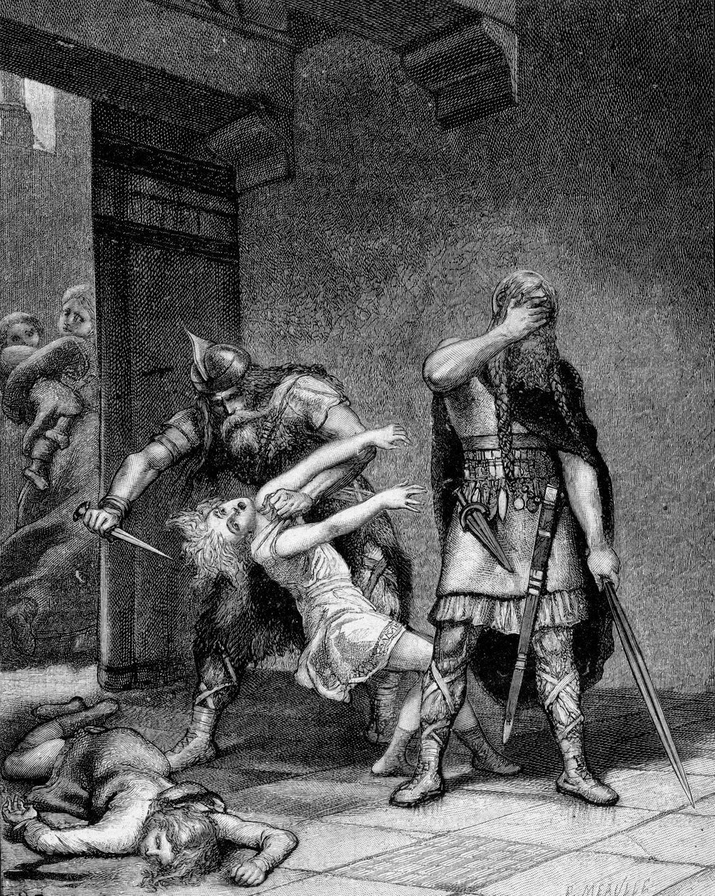 Clotaire (Clothaire) I (v.497-561) og Childebert I, de frankiske konger, myrdede to sønner af deres bror Clodomir (495-524). af Unknown artist