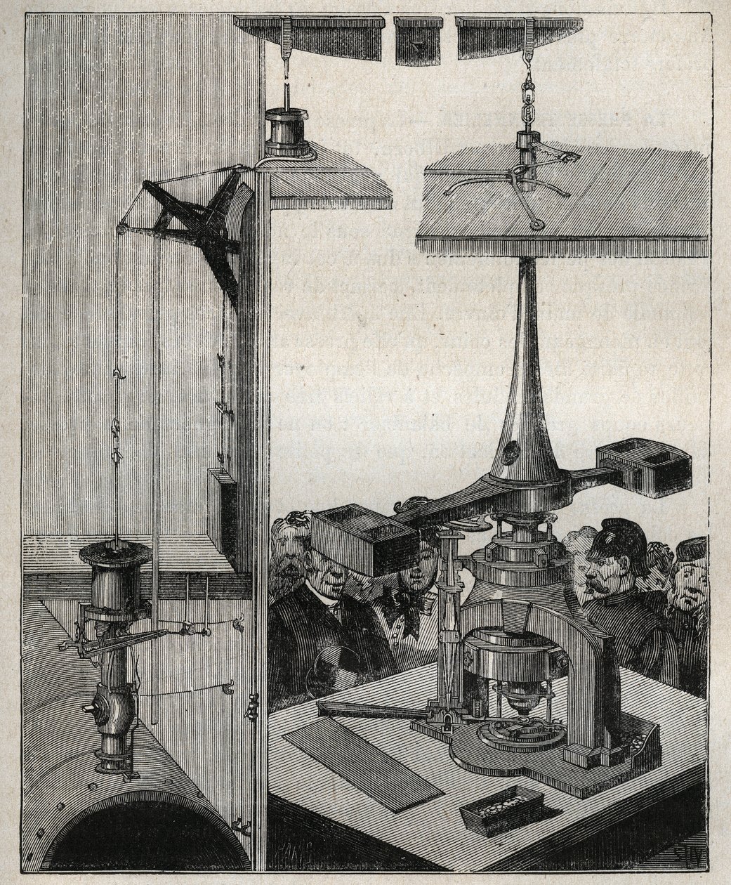 Mønt: London Mints dampbalance. Indgravering fra 1885 i "" Les arts et metiers illustres"" af Adolphe BITARD. af Unknown artist