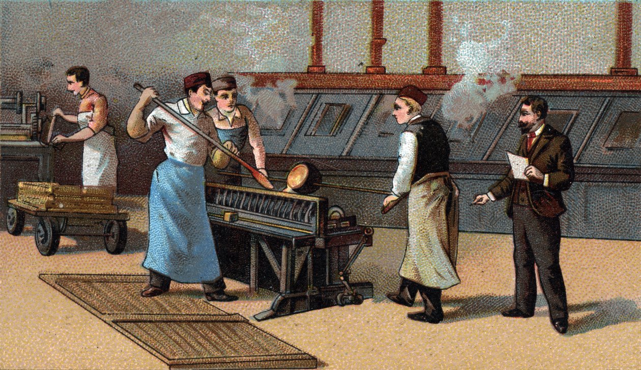 Møntfremstilling, guldklinger. Kromolitografi fra slutningen af det 19. århundrede af Unknown artist