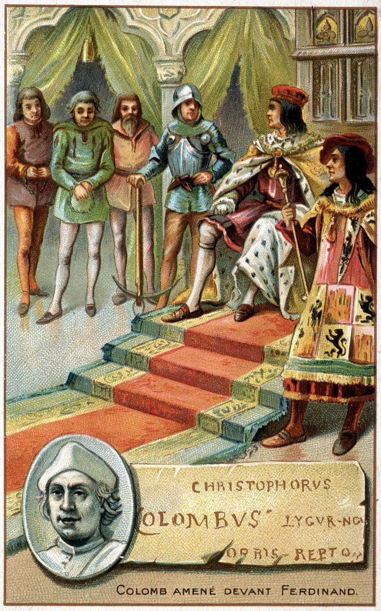 Columbus (hans hænder bundet) bragt for Ferdinand - Chromolithography of the 19th century af Unknown artist