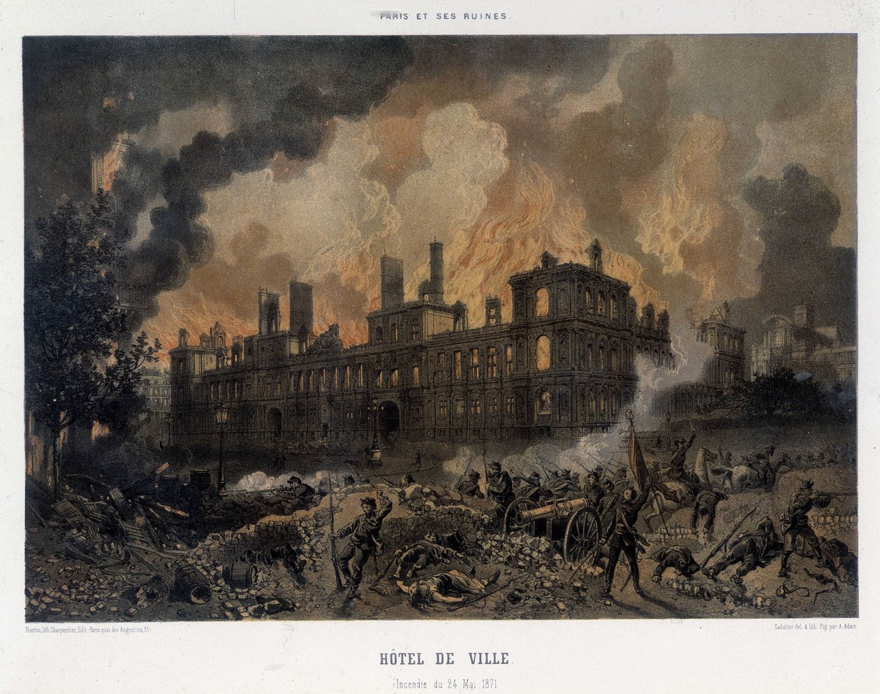 Commune de Paris: Branden på rådhuset i Paris den 24. maj af Unknown artist