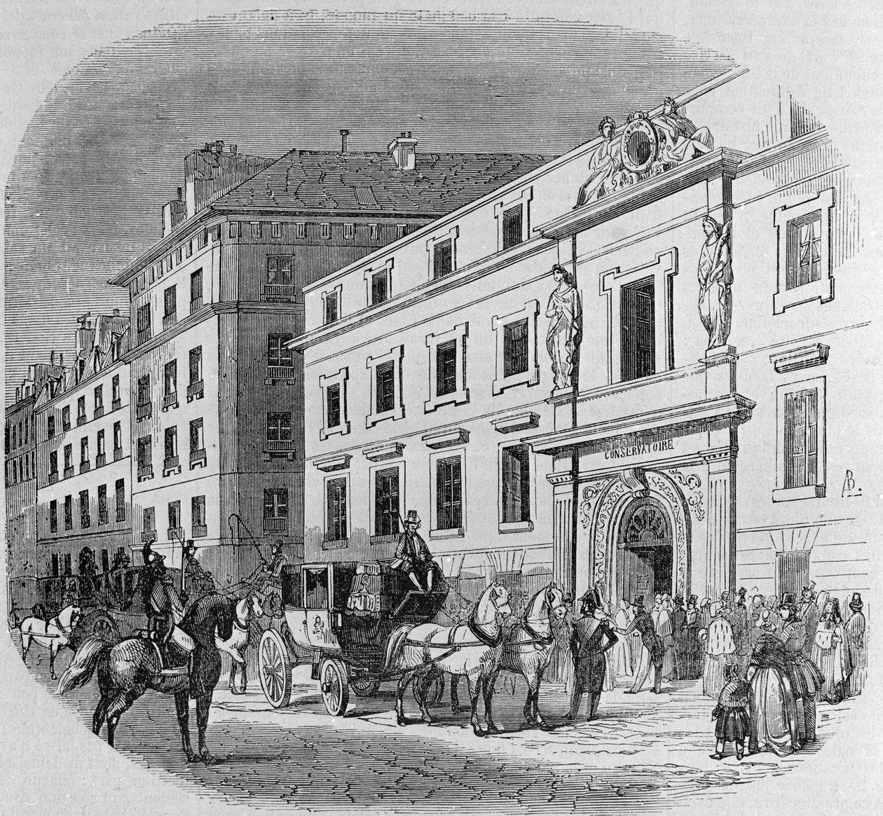 Musikkonservatoriet i rue du Faubourg Poissonniere i Paris: koncertadgang. Stik fra 1860 af Unknown artist