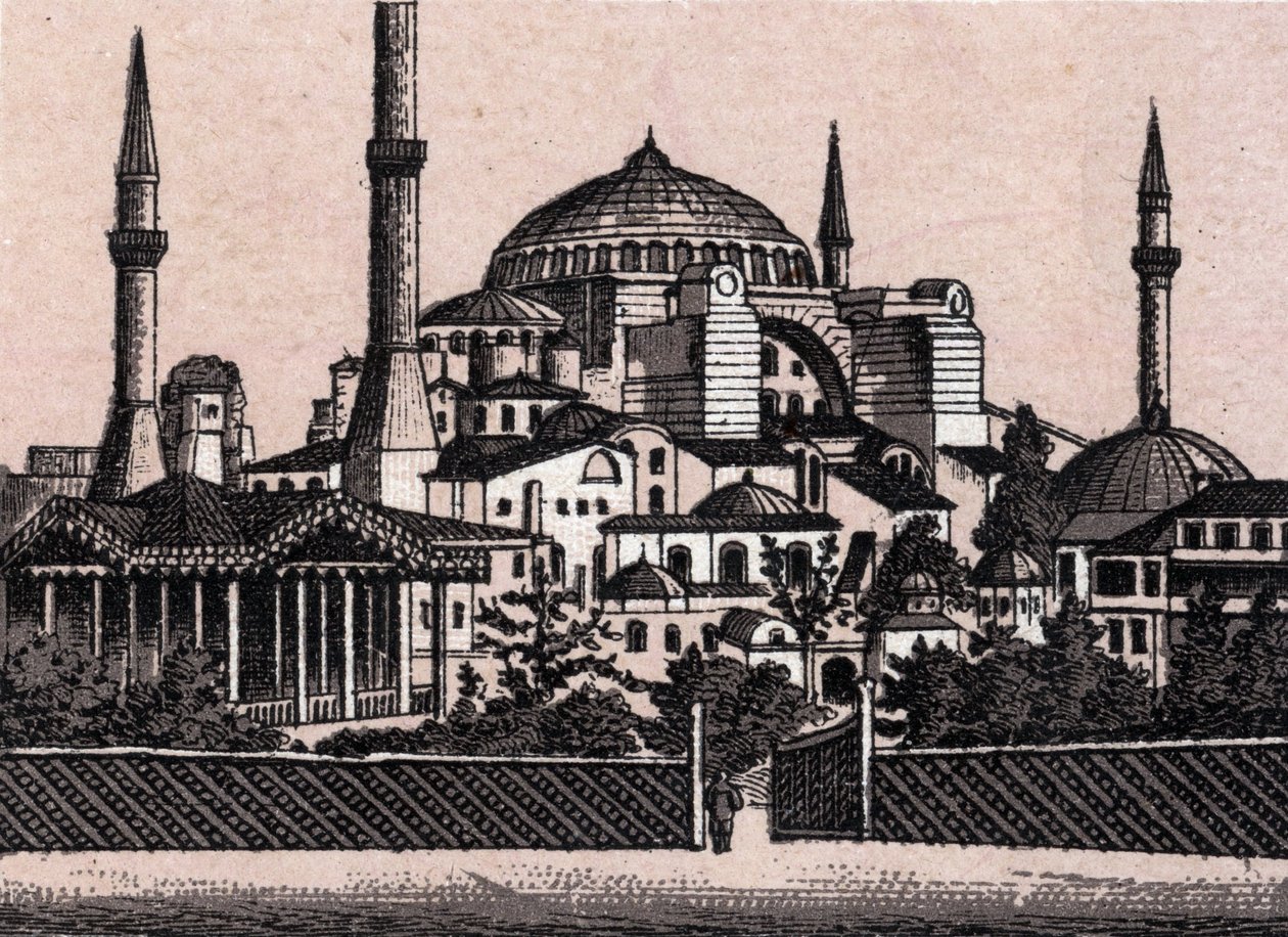 Konstantinopel, Tyrkiet: udsigt over moskeen Saint Sophia (Hagia Sophia eller Hagia Sophia). i "" Verden illustrerer 168 visninger"" Udateret (slutningen af 1800-tallet) af Unknown artist