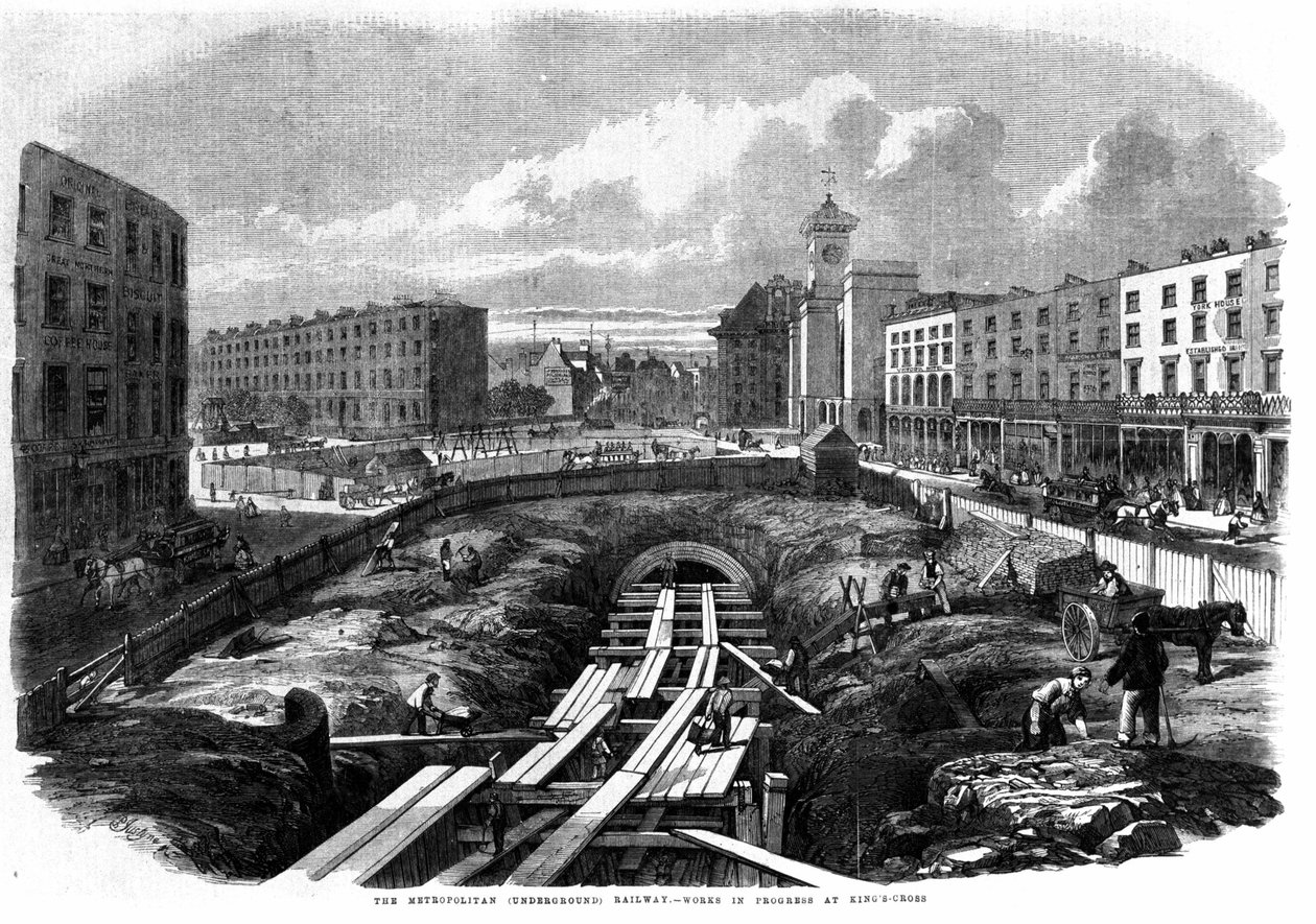 Konstruktion af London Metro i 1850: arbejder ved King Cross. af Unknown artist