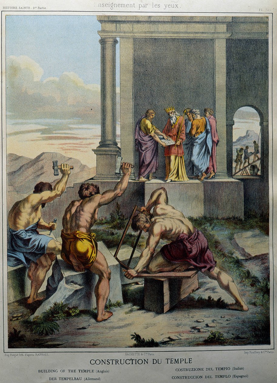 Opførelse af Salomons tempel - i "" Hellig Historie", red. Hachette af Unknown artist