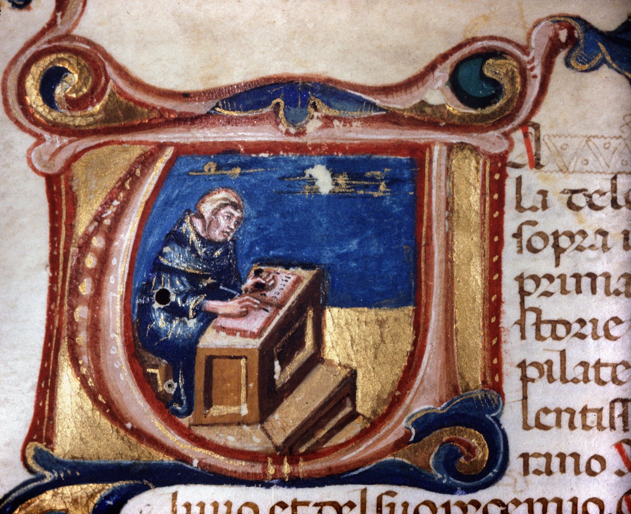 Kopist munk. 13. århundredes manuskript. Biblioteca Trivulziana, Milano af Unknown artist