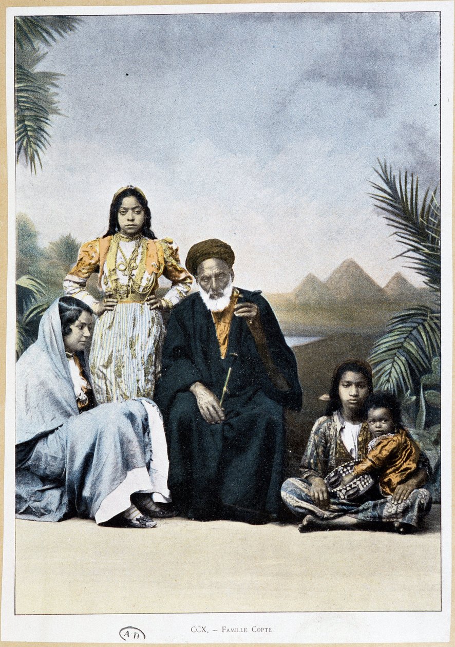 Koptisk familie i Egypten - fotokrom, slutningen af 1800-tallet af Unknown artist