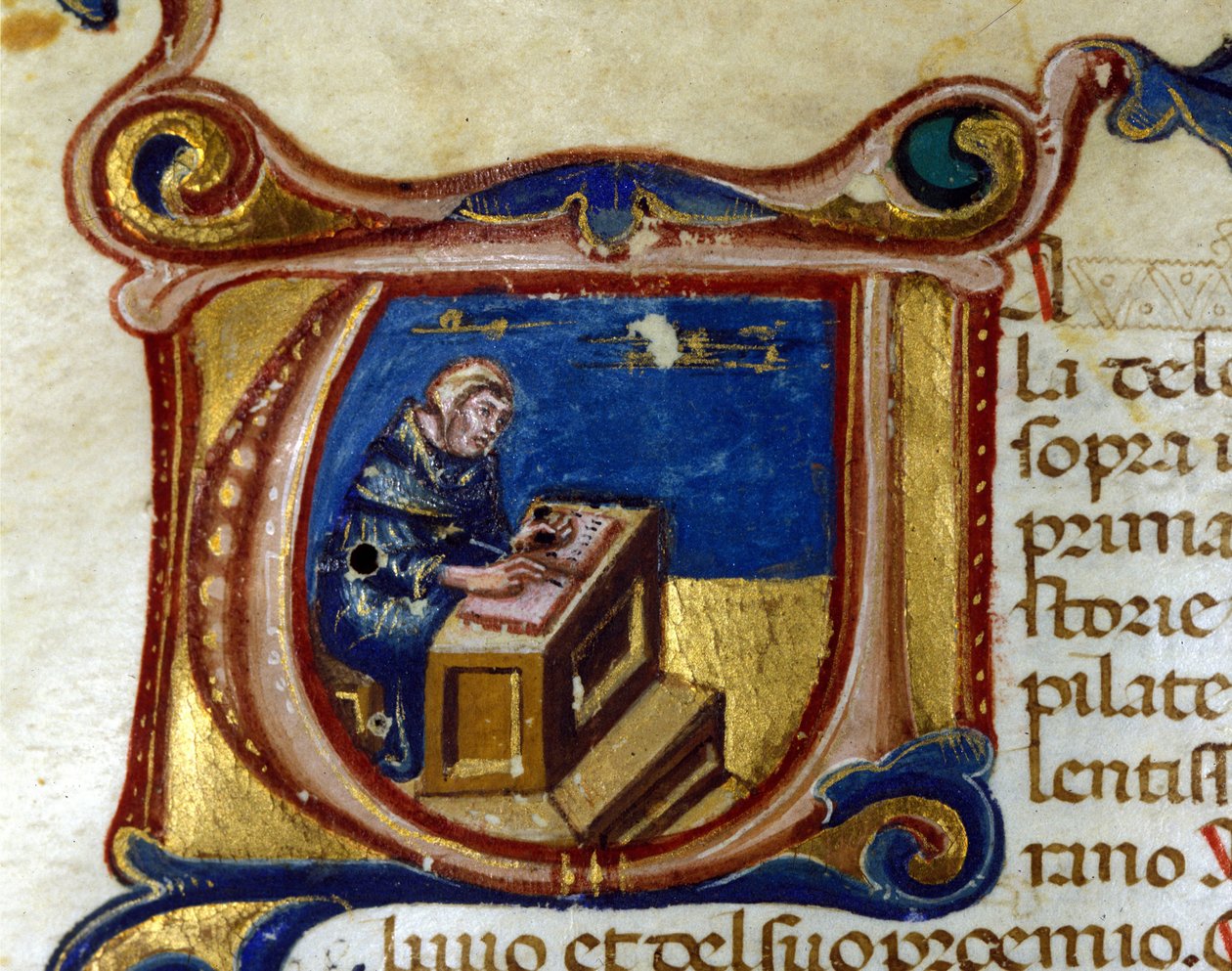 Kopistmunk i sit scriptorium, Illuminure af Unknown artist