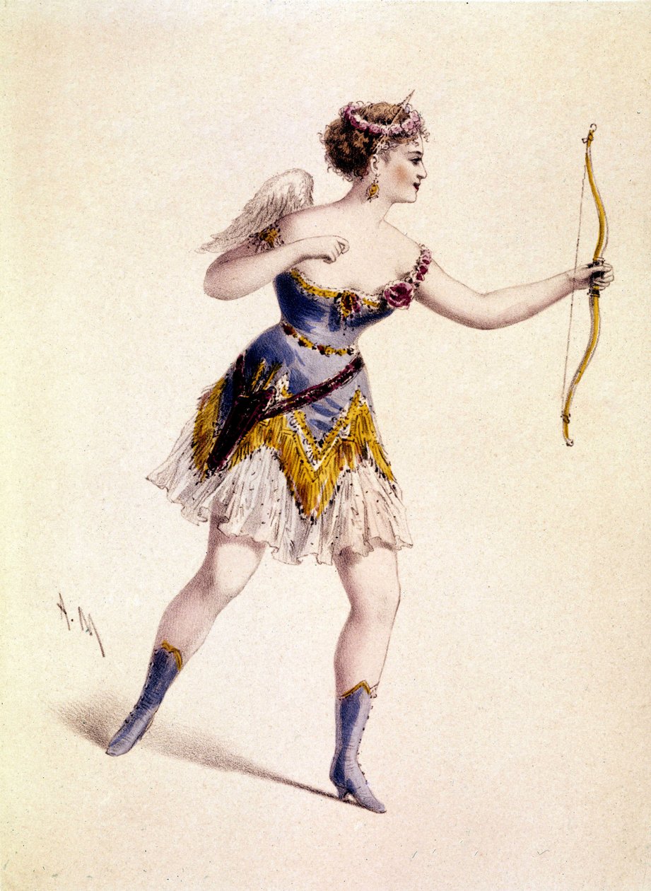 Cora Pearl (1842-1886), engelsk kurtisane, i rollen som Amor i Operaen "Orphee to Hell" af Unknown artist