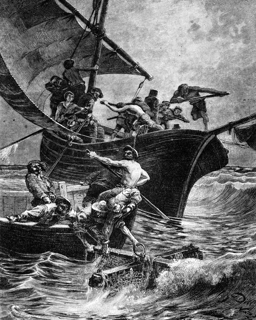Koralfiskeri ved hjælp af redskaberne. af Unknown artist