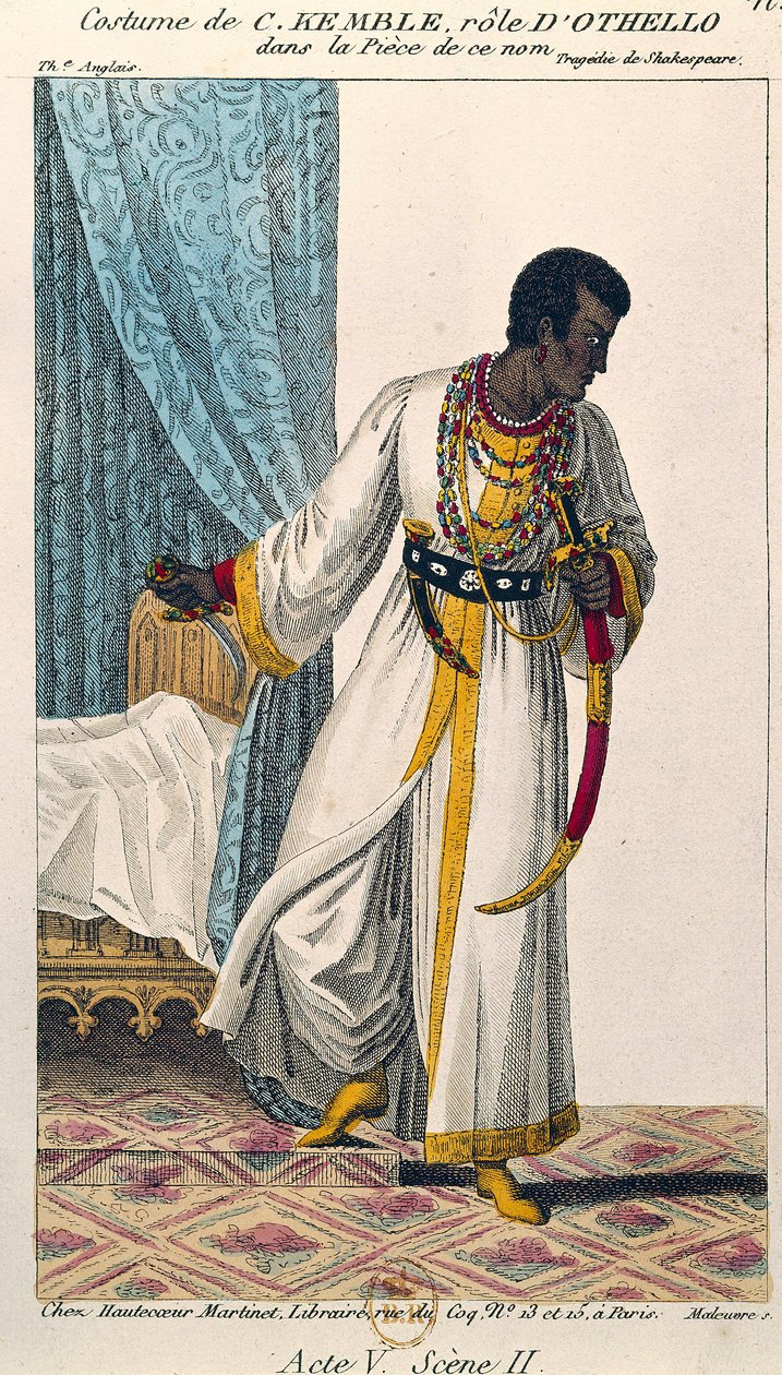 Kostume af komikeren Charles Kemble (1775-1854) i rollen som Othello i stykket af samme navn af William Shakespeare (1564-1616) 1800-tallets Paris. B N af Unknown artist