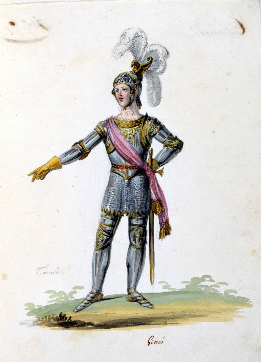 Kostume til karakteren af ​​Tancrede tegner af Gironi til operaen "Tancredi" "(Tancrede) af Gioacchino Rossini. 1813 af Unknown artist