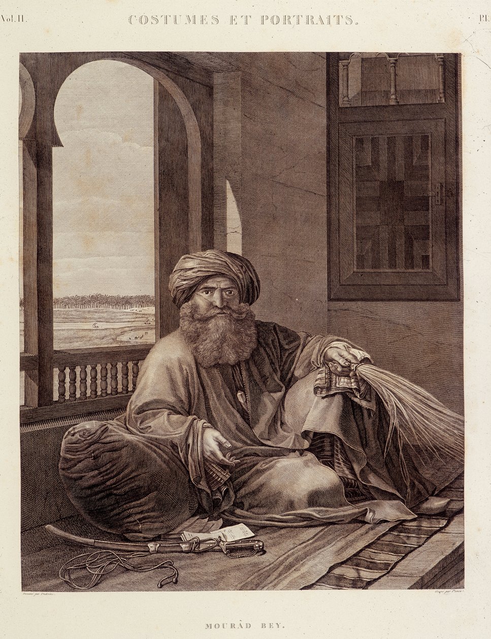 Kostumer og portrætter: Mourad Bey (1750-1801) Mamluk-høvding (Murad Bey Egyptisk Mamluk-høvding (Bey)) i "" Description of Egypt"", Editions imperiales af Unknown artist