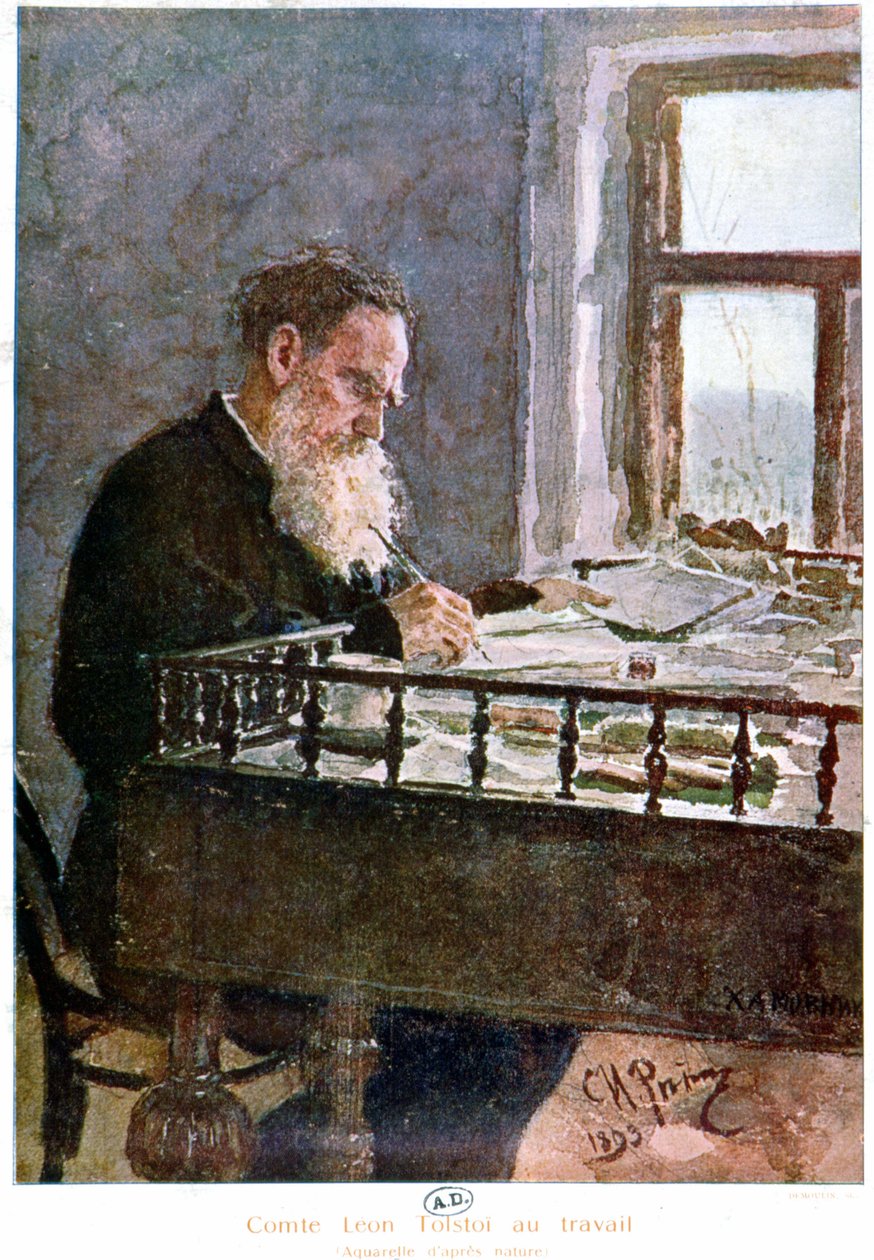 Grev Tolstoj skriver - akvarel efter naturen af Unknown artist