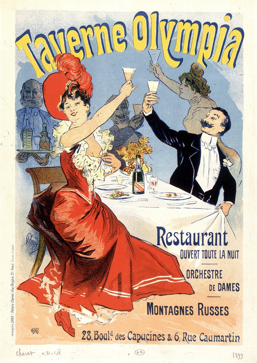 Par skåler med champagne - Reklameplakat for Tavern Olympia, af Jules Cheret, slutningen af det 19. århundrede af Unknown artist