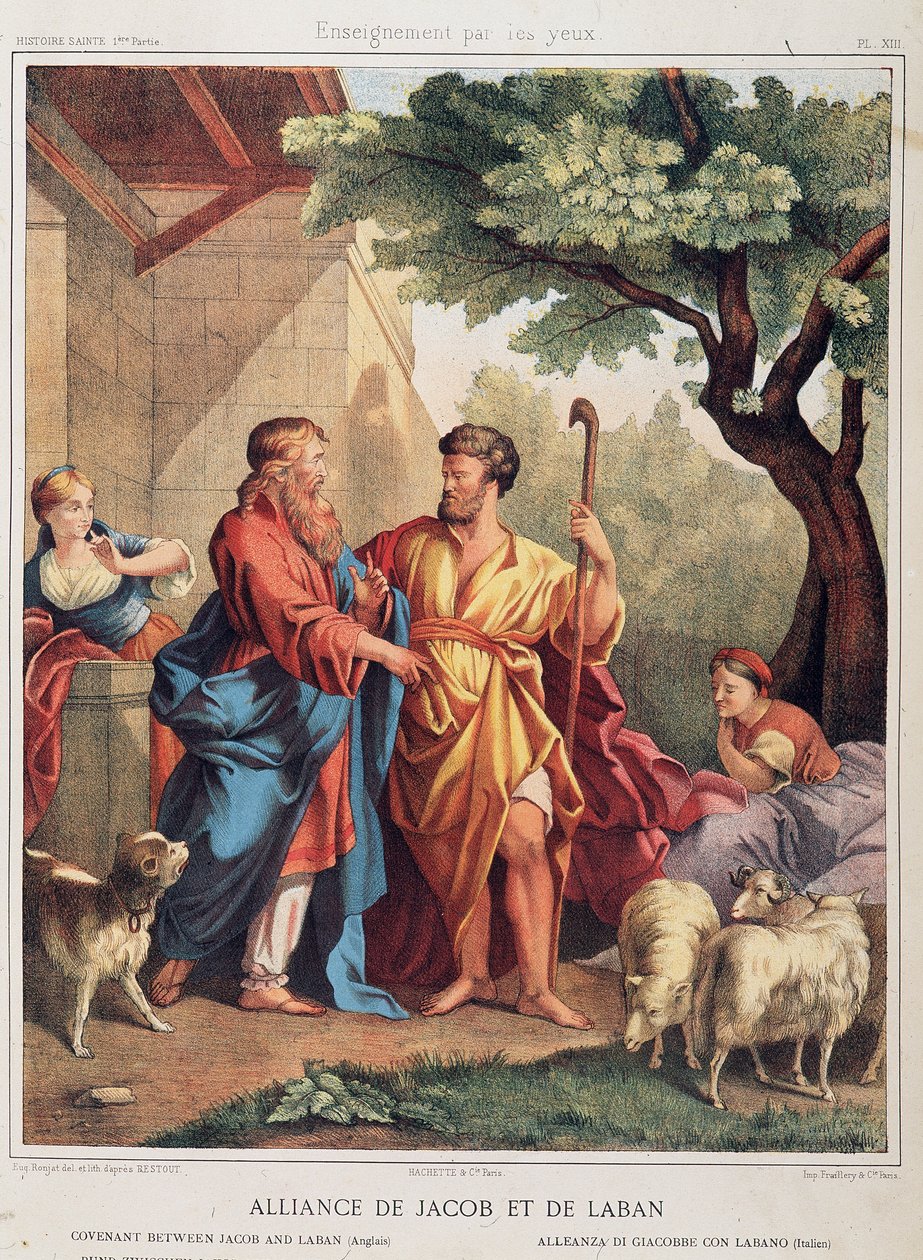 Jakobs og Labans pagt i "Hellig historie", red. Hachette af Unknown artist