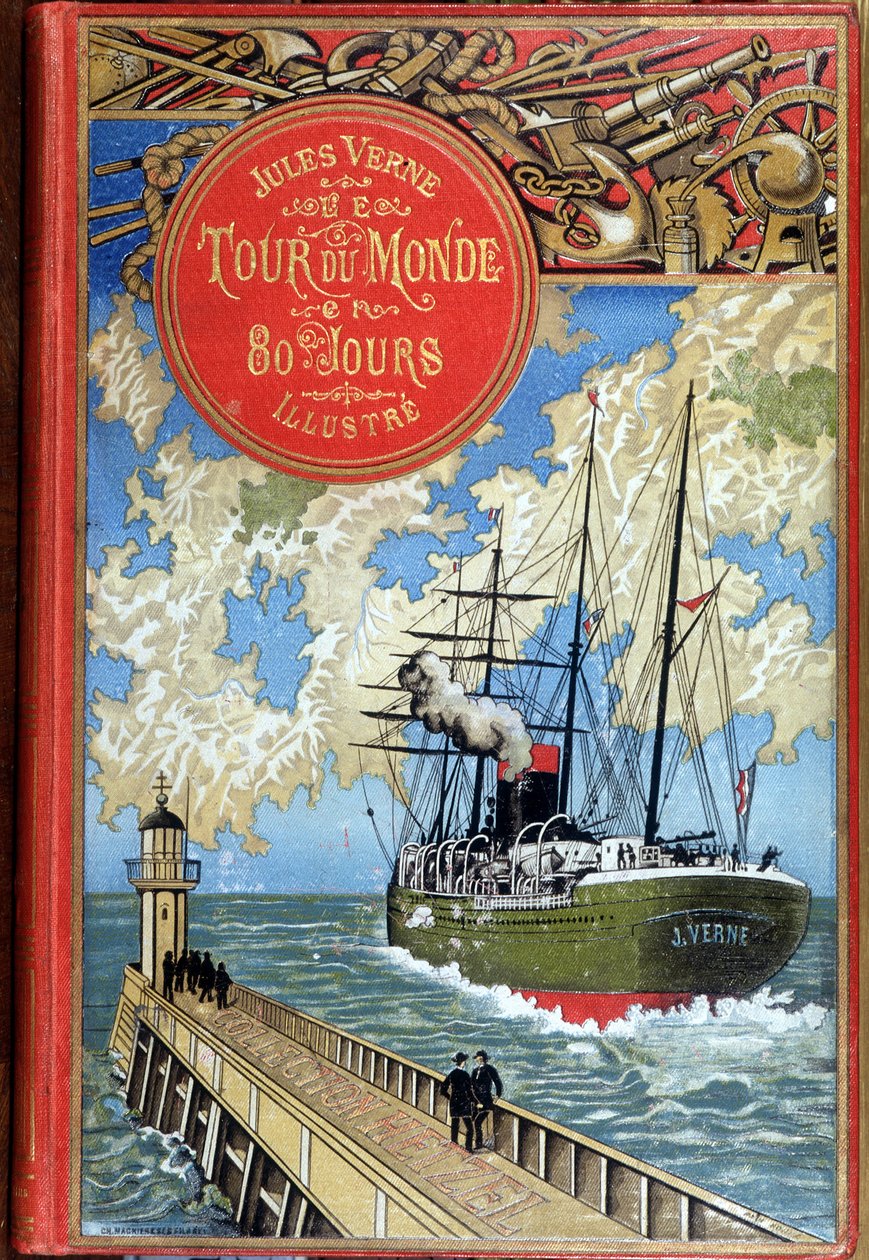 Cover ""Around the World in 80 Days"" af Jules Verne, red. Hetzel af Unknown artist