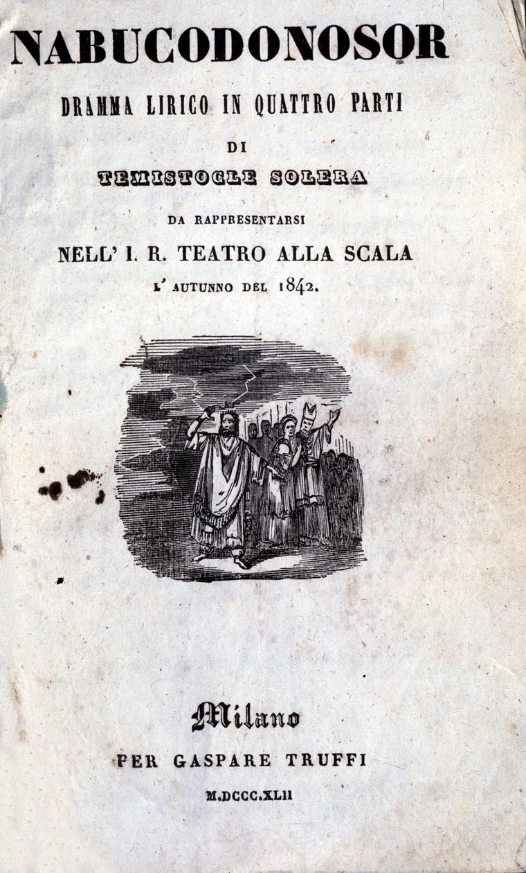 Cover af den første libretto af Nabucco af Giuseppe Verdi (1813 - 1901), som først fik navnet Nabucodonosor af Unknown artist