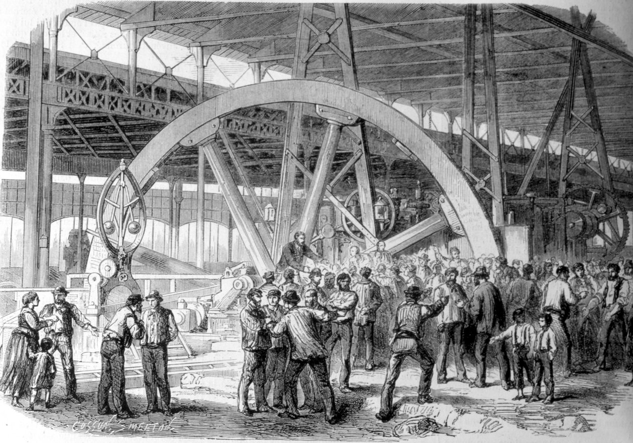 Creusot strejke. En mægling af arbejdere på værkstederne, på tidspunktet for løn. 19. århundrede. af Unknown artist