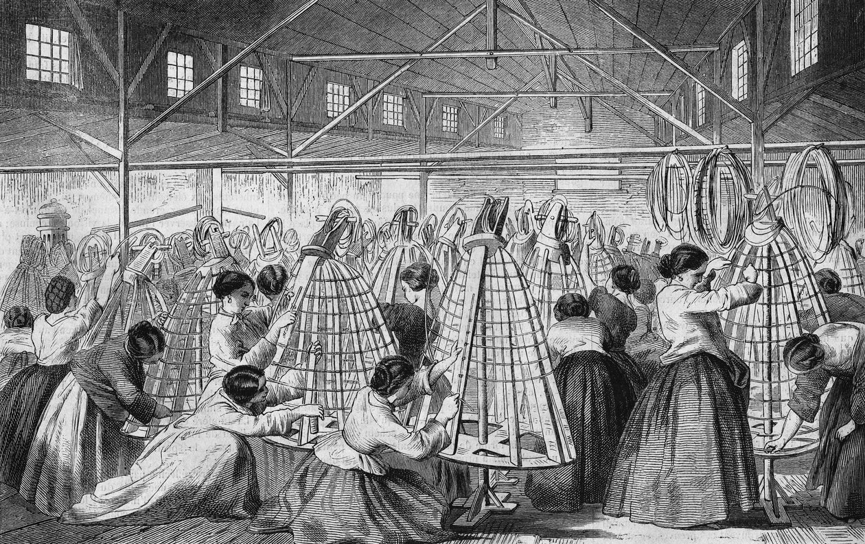 Crinoline fabrikker: lægning af bøjler. af Unknown artist