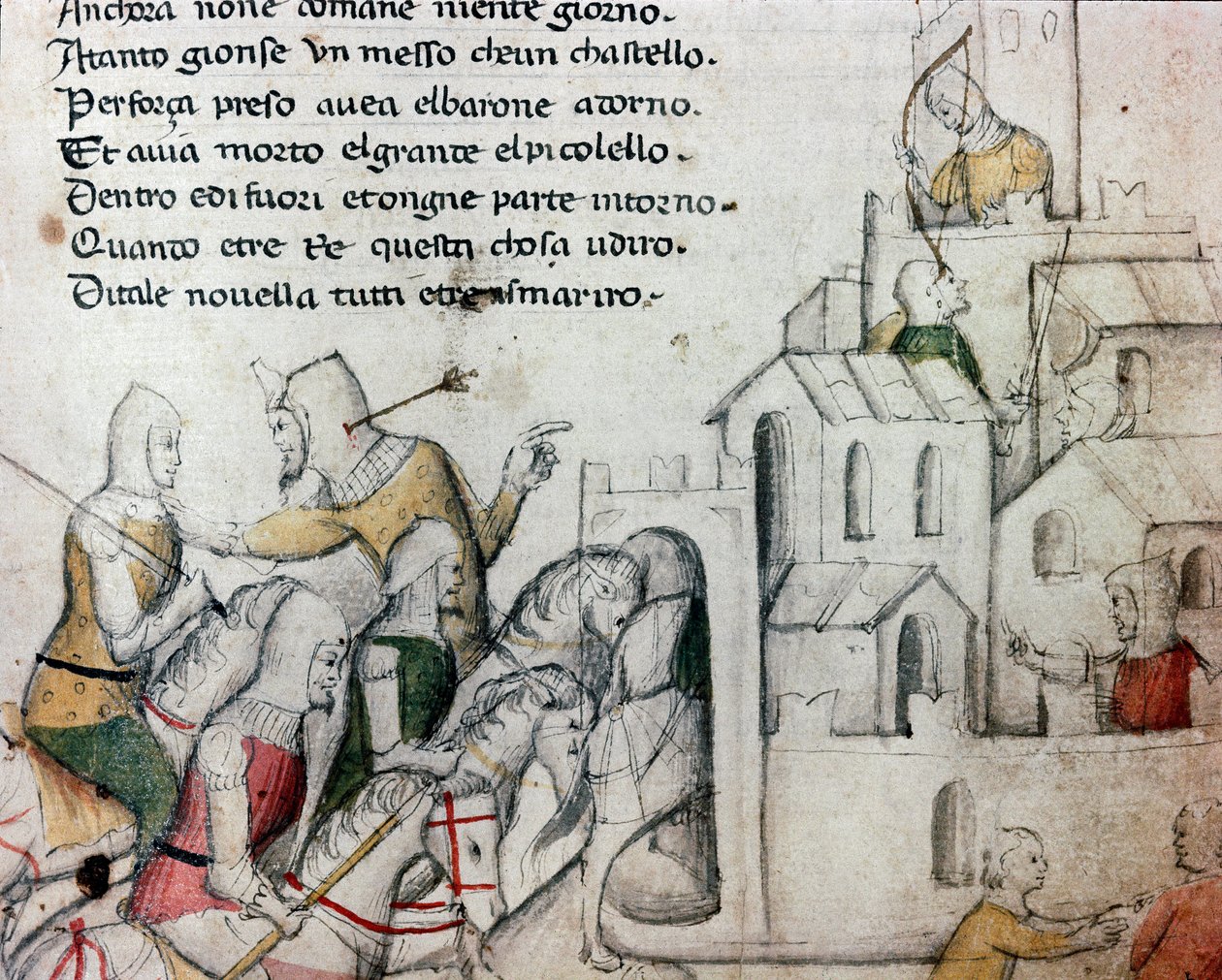 Krydsninger, der angriber en maurisk fæstning Illustration til det toscanske digt "" Febusso e Breusso" Manuskript MS.B.R.45. Firenze fra det 15. århundrede, Nazionale Biblioteca af Unknown artist