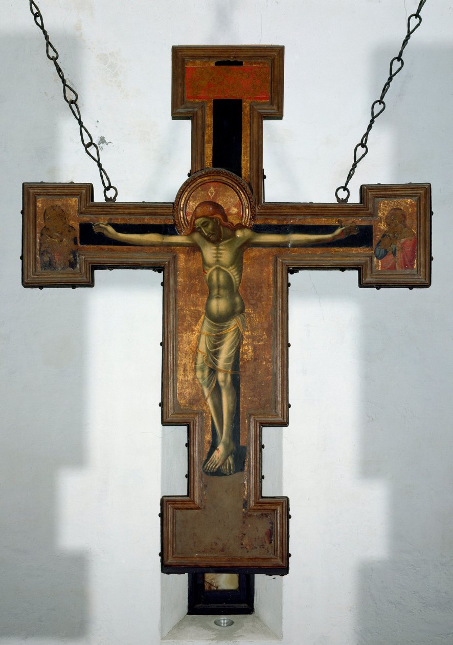 Korsfæstelse Anonymt træmaleri på bagsiden af et kors. Varazze fra det 15. århundrede, Cappella del Castello Invrea Italien af Unknown artist
