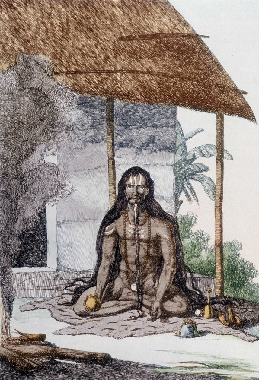 Kultur, civilisation og indiske samfund: Portræt af en Fakir (Faquir) under bøn, Indien. Stik 1808. af Unknown artist