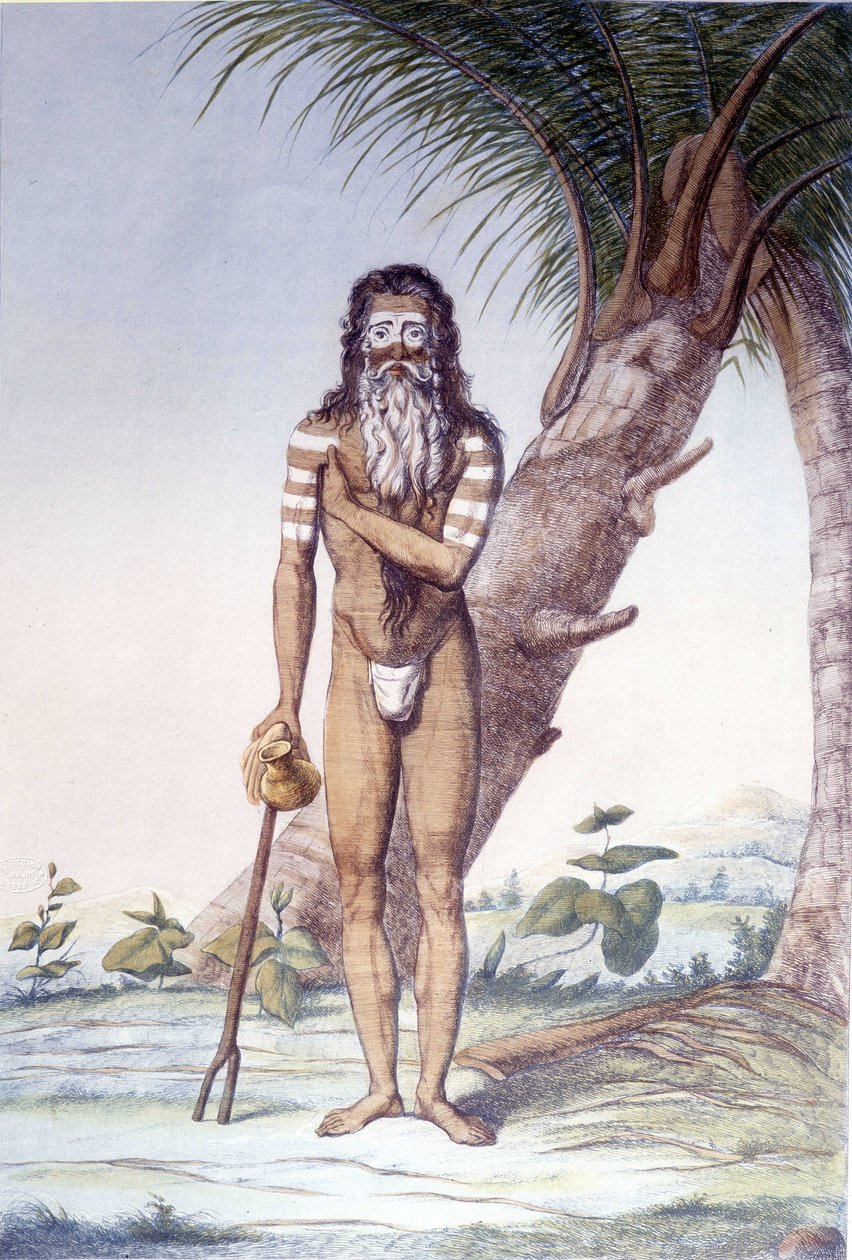 Kultur, civilisation og indiske samfund: Portræt af en Fakir (faquir), Indien. af Unknown artist