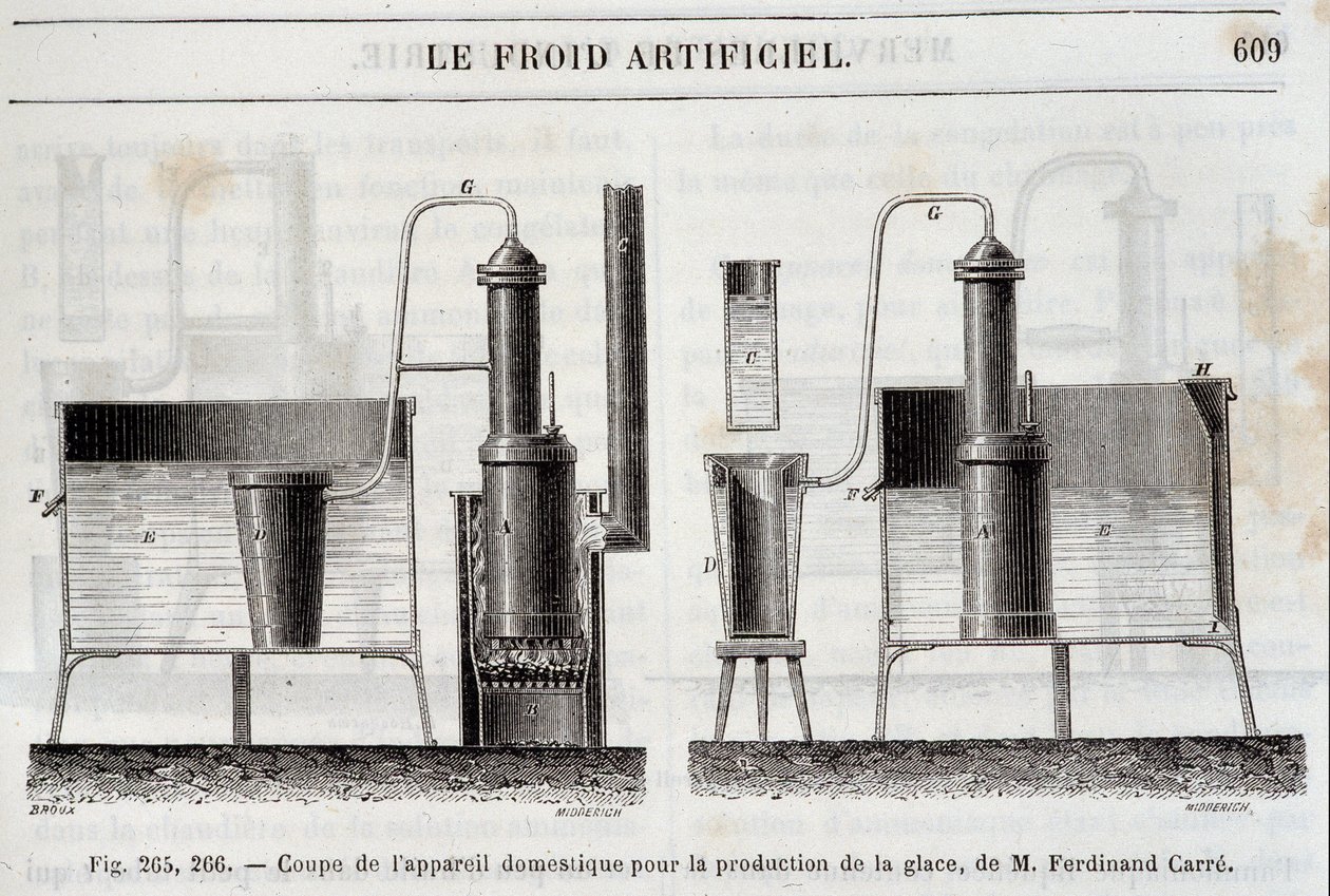 Skæring af husholdningsudstyr til fremstilling af is, af Ferdinand Carre - i "" Les wonders de l
