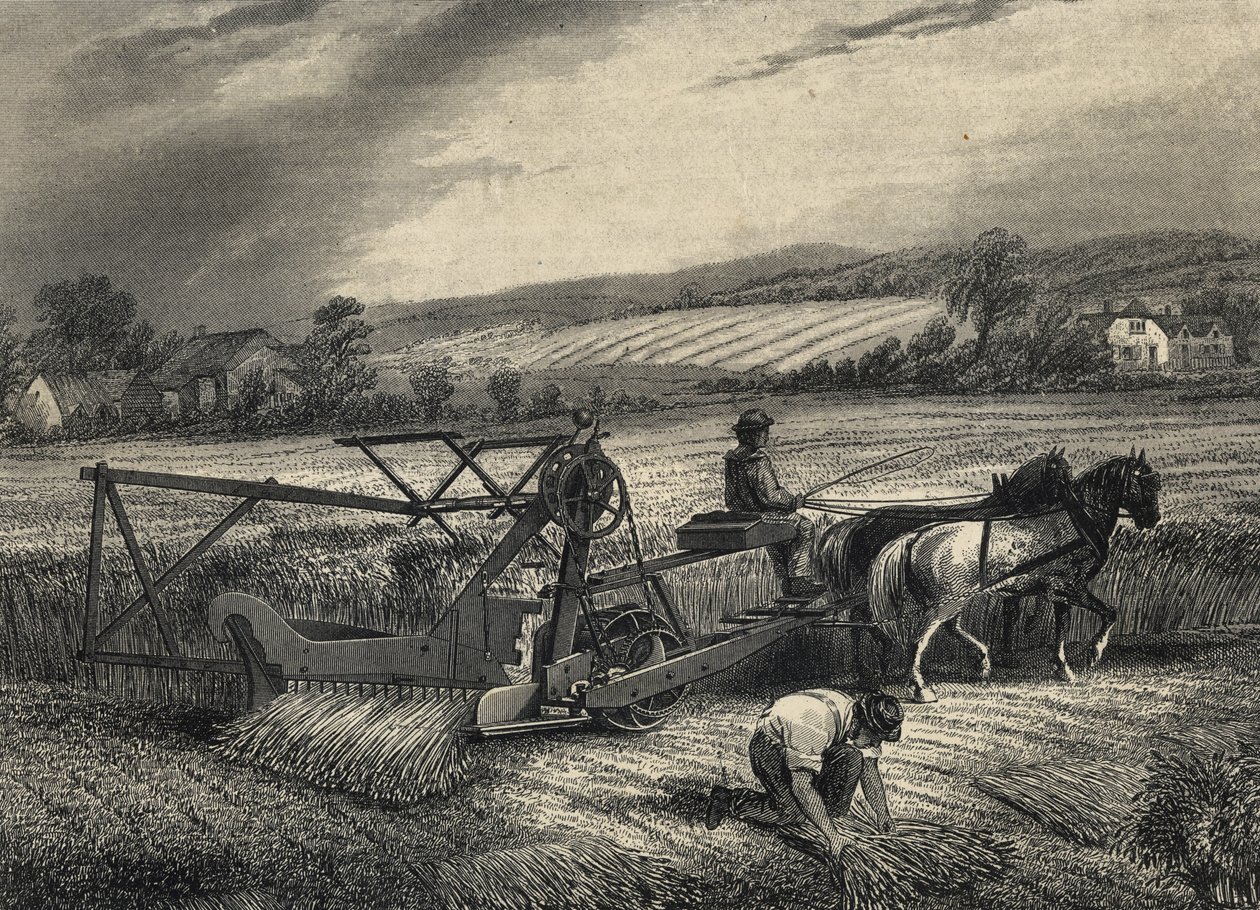 Cyrus McCormicks høstmaskine fra 1831, udstillet på Crystal Palace-udstillingen i 1851. af Unknown artist