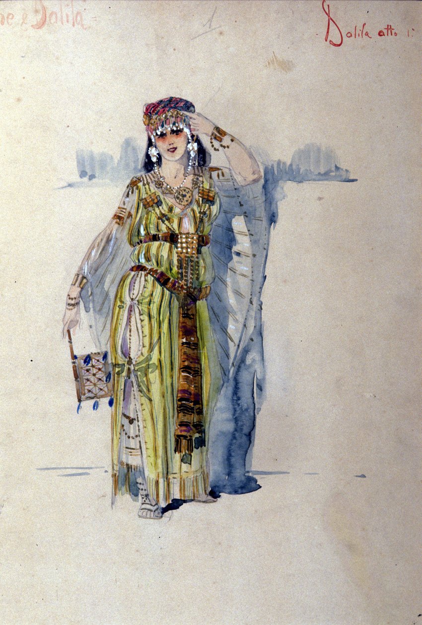 Dalila kostume til første akt af operaen "" Samson og Dalila"" af Camille Saint Saens (Saint-Saens). 1877 af Unknown artist
