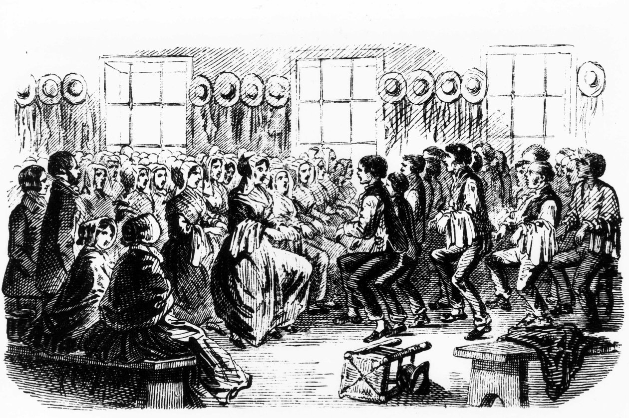 Dance Shakers. 1800-tals gravering. af Unknown artist