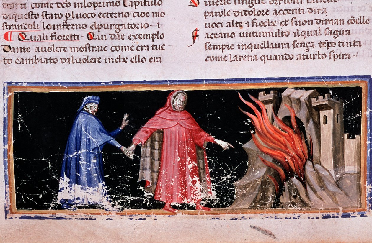 Dante og Virgil får helvedes porte (sang 3 af Helvede, i den guddommelige komedie) - miniature af Unknown artist