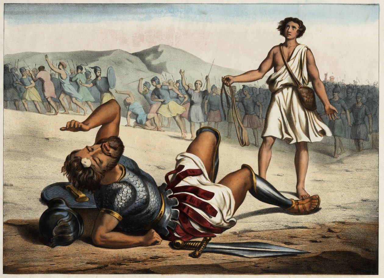 David vinder af Goliat. Anonym stik fra midten af 1800-tallet. af Unknown artist